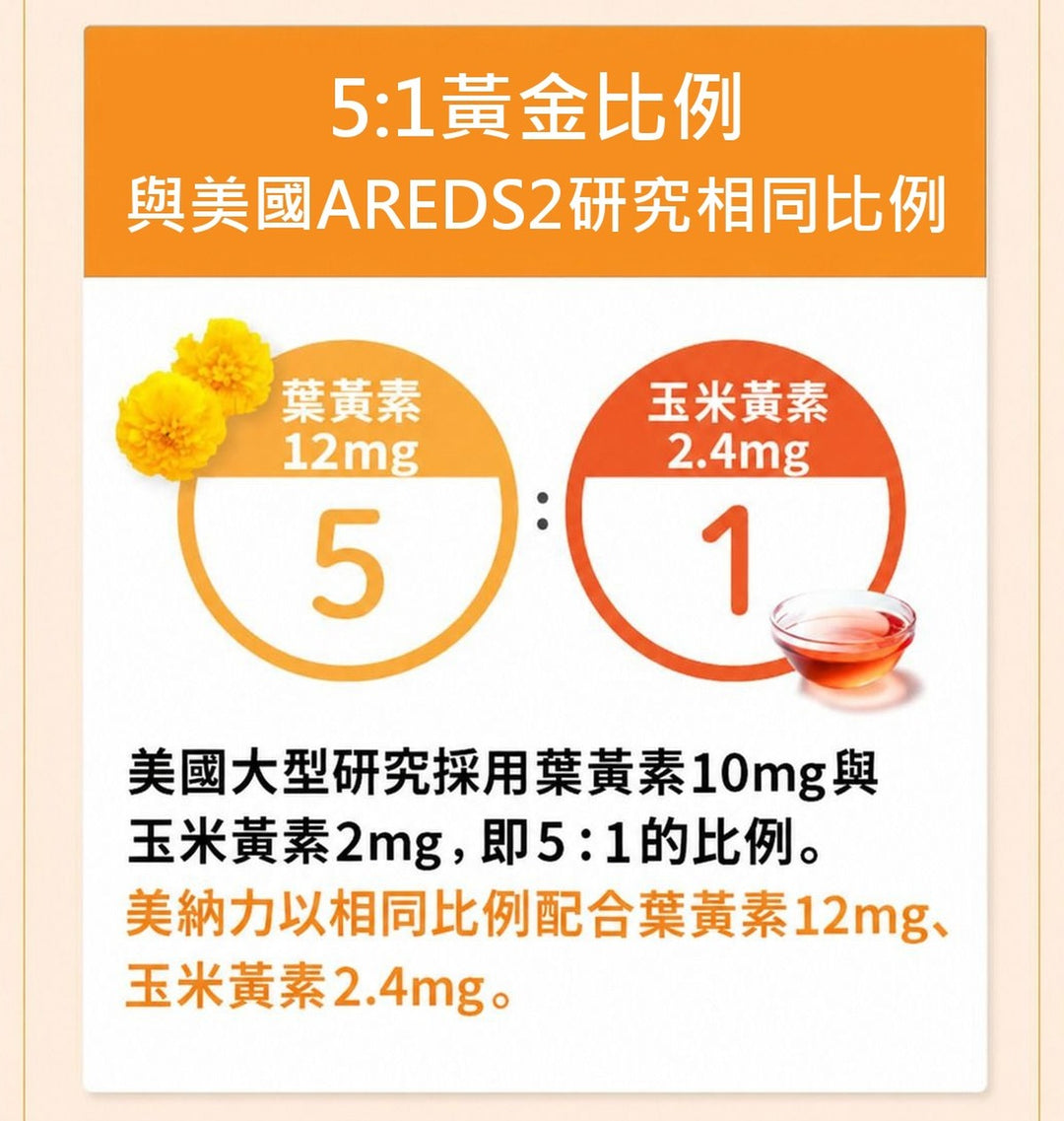 5:1黃金比例 與美國AREDS2研究相同比例